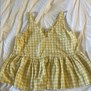 LOFT Mustard Checkered Sleeveless Blouse
